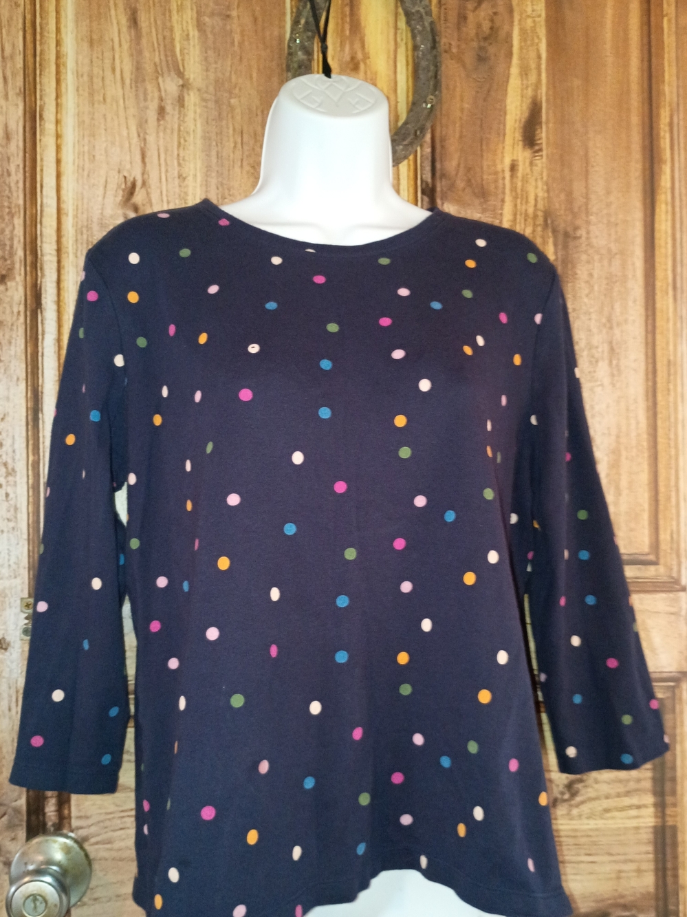 Kim Rogers Navy Multicolor Polka Dot Long Sleeve Top